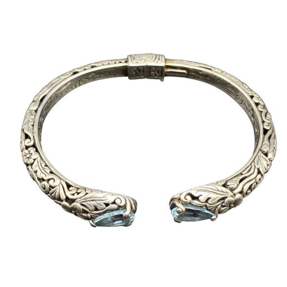 Annika Witt Vintage ATI ID Sterling Silver Blue Topaz Hinged Cuff Bracel… - Picture 4 of 13